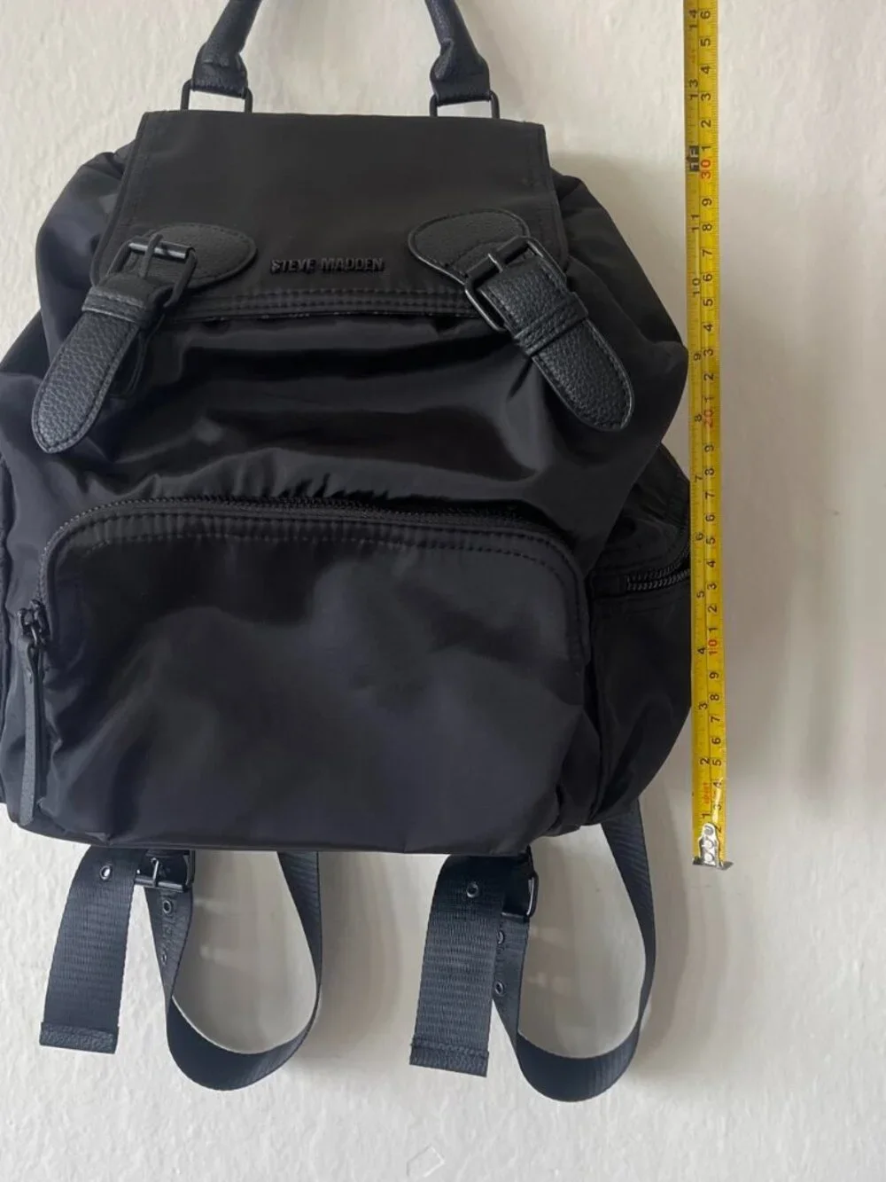 Steve Madden black nylon backpack buckle flap brand new without tags Black nylo